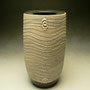 PETER SHEARER - CYLINDER, TIDAL PATTERN, STAINED CRAWLING SLIP, BLACK GLAZED RIM & BASE - 20cmH x 11cmD, 0.8kg - #PS170.....SOLD
