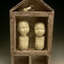 HELEN PERRETT, NZ - DOLL HOUSE No.1, STONEWARE & PORCELAIN, SLAB BUILT & PRESS MOULDED, OXIDE WASHES - 33cmH x 18cmW x 8cmD, 3kg - NZ$199 - #HP9