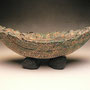 PETER SHEARER - WAKA WITH ROCK LIKE BASE - DRY TEXTURED SLIP, GREEN, BROWN - 12cmH x 31cmLONG x 12cmW - #PS331.....SOLD