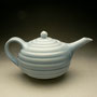 PETER COLLIS - RING PATTERN TEAPOT, PALE BLUE, WHITE STONEWARE HOLDS 1L (32oz) - 13cmH x 24cmW x 15cmD, 0.9kg - PC339