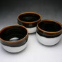 PETER SHEARER - SMALL BOWLS, BARE PORCELAIN WITH BLACK BROWN GLAZE TOP 1/3 & INSIDE - 8cmH x 11cmD, 0.4kg - #PS175 / #PS176 / #PS177