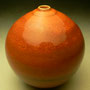 KIM MORGAN - ORB, ORANGE TO DEEP RED HIGH GLOSS GLAZE, 13cmH x 12cmD x 0.4kg,, #KM260 .....SOLD