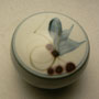 NEIL GRANT, NZ - LIDDED BOX, PORCELAIN, SOFT WHITE GLAZE WITH IRON, COPPER & COBALT BRUSHWORK - 7cmH x 9cmD, 0.2kg  - #NG1R.....SOLD