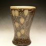 MARK HEWITT - TUMBLER, STONEWARE, SALT GLAZED, BLACK-BROWN WITH FINGER WIPES & SPOTS OF GLAZE, GLAZED INSIDE, WOOD FIRED - 15cmH x 9.5cmD, 0.4kg - #MH5