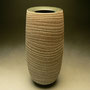 PETER SHEARER - CYLINDER, TIDAL PATTERN, STAINED CRAWLING SLIP, BLACK GLAZED RIM & BASE - 29cmH x 13cmD, 1.2kg - #PS168.....SOLD