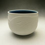 PETER SHEARER - BOWL, BARE PORCELAIN WITH WATER ERODED PATTERN, DEEP BLUE GLAZED INSIDE - 8cmH x 10cmD, 0.4kg - #PS141.....SOLD