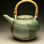 DAVID SHANER - LARGE TEA POT, WHITE STONEWARE, SALT GLAZED, GREEN GLAZE WITH RED FLASHING, 4L/8CUPS - 15cmH(WITHOUT HANDLE) x 17cmD, 1.5kg - DS2R