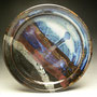 ROB POWLEY - DINNER PLATE, STONEWARE, MULTI-GLAZE WITH SALMON & RED ACCENTS - 4cmH x 27cmD, 0.8kg - #RP-R1