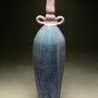 DAVID ARNOLD, USA - TALL VASE BOTTLE WITH LUGS, DRY LITHIUM GLAZE, VIBRANT BLUE PURPLE, TURQUOISE, SOFT PURPLE PINK - 51cmH x 13cmD, 2.7kg - NZ$575 - #DA1R