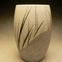 PETER SHEARER - BEACH DUNES VASE - STAINED CRAZING SLIP, WHITE GLAZE WITH SLIP TRAILED GREEN GRASSES - 18cmH x 12cmD - #PS324 .....SOLD