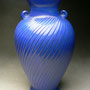 PETER SHEARER - VASE, FLUTED WITH LUGS, BRIGHT BLUE GLOSS GLAZE - 29cmH x 17cmD - #PSR4