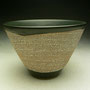 PETER SHEARER - MEDIUM BOWL, TIDAL PATTERN, STAINED CRAWLING SLIP, BLACK GLAZED BASE & INSIDE- 11cmH x 17cmD, 0.6kg - #PS247.....SOLD