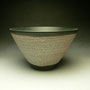 PETER SHEARER - BOWL, TIDAL PATTERN, STAINED CRAWLING SLIP, BLACK GLAZED BASE & INSIDE- 13cmH x 21cmD, 0.7kg - #PS152.....SOLD