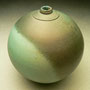 KIM MORGAN - ORB, TURQUOISE TO DARK GREEN/GRAY MATTE GLAZE, 13cmH x 12cmD, 0.4kg, #KM261 .....SOLD
