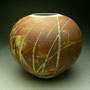 PETER SHEARER - LARGE ORB, PORCELAIN, RUST COLOUR WITH WAX RESIST GRASS PATTERN, IRON SULPHITE WASH. SLIGHT BLOATING FROM SULPHITE -  18cmH x 19cmD, 0.9kg - #PS264.....SOLD