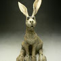 FIONA TUNNICLIFFE - SMALL HARE, LIGHT STONEWARE WITH PATTERNS, STAINED BROWN,  UNGLAZED -  25cmH x 14cmW x 22cmD  - 1kg - FT89 - NZ$110 .....SOLD
