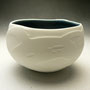 PETER SHEARER - BOWL, BARE PORCELAIN WITH WATER ERODED PATTERN, DEEP BLUE GLAZED INSIDE - 7.5cmH x 11.5cmD, 0.4kg - #PS142.....SOLD