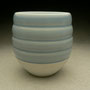 PETER COLLIS - RING PATTERN TEA CUPS, PALE BLUE, WHITE STONEWARE - 9cmH x 8cmD, 0.2kg - PC341A / PC341B BOTH SOLD