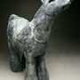 FIONA TUNNICLIFFE - LARGE HORSE, WHITE STONEWARE CLAY WITH BLACK WASH & CREST PATTERN -  37cmH x 23cmW x 37cmD - 2kg - NZD$265 - #FT95   