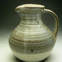 LEN CASTLE - PITCHER, IMPRINTED ROPE PATTERN, UPPER HALF IRON SLIP UNDER OVERALL WHITE GLAZE, POTTERS STAMP HAIRLINE CRACK INSIDE RIM, RESTORED NICK OUTSIDE RIM, MADE IN 1970'S - 19cmH x 16cmD, 1kg,  #LC4R.....SOLD