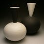 PETER COLLIS - CONICAL NECK BLACK & WHITE VASE / WHITE BODY WITH BLACK CRAZING - 19cmH x 13cmD, 0.6kg - #PC248.....SOLD / BLACK BODY - 21cmH x 14cmD, 0.8kg - #PC248A