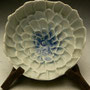 DAVID BROKENSHIRE, NZ - TINY BOWL, PORCELAIN, TISSUE THIN PINCHED POT, CELADON GLAZE WITH COBALT & IRON, COMES WITH WOODEN STAND, SIGNED - 3.5cmH x 10cmD, 0.1kg - NZ$89 - #DB1R.....SOLD