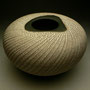 PETER SHEARER - KINA ORB, STONEWARE, FLUTED, STAINED CRAWLING SLIP,BLACK GLAZE TOP & UNDERSIDE - A REAL GEM - 14cmH x 22cmD, 1.5kg - # PS272.....SOLD