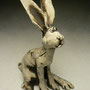 FIONA TUNNICLIFFE - SMALL RABBIT, LIGHT STONEWARE WITH BROWN IRON WASH - 22cmH x 15cmW x 11mD, 0.7kg - NZ$110 - #FT53.....SOLD