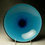 PETER COLLIS - BOWL, PORCELAIN, TURQUOISE GLAZE, BLACK GLAZE ON RIM & UNDERSIDE, NICE CRAZING & GLAZE POOL IN BOTTOM - 7.5cmH x 25cmD, 1kg - #PC325.....SOLD