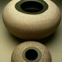 PETER SHEARER - MEDIUM KINA ORB, STAINED CRAWLING SLIP, BLACK GLAZED RIM, BASE & INSIDE - 8cmH x 15cmD, 0.8kg - NZ$79 - #PS238.....SOLD , EXTRA LARGE  - 12cmH x 23cmD, 1.5kg - #PS242.....SOLD