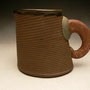 JIM JOHNSON, USA - MUG, HANDBUILT FROM SLABS, COLOURED CLAYS, GRATED CLAYS, GLAZED INSIDE & RIM - 9.5cmH x 12cmW x 9cmD, 0.4kg - #JJ3R.....SOLD