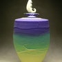 CASEY GINN, USA - TALL JAR WITH STOPPER, VERY DRY GLAZE, VIBRANT BLUE, GREEN & LEMON OVER HEAVY BRUSHED SLIP - 40cmH x 19cmD, 2kg - NZ$525 - #CG1R.....SOLD