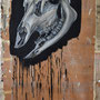 "devils haircut 1", 0,60 x 1,00m, Öl, Acryl und Zeitung auf Holz, 2014