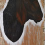 "devils haircut 2", 0,60 x 1,00m, Öl, Acryl und Zeitung auf Holz, 2014