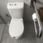 Raised toilet with assisting handle