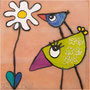 'Zwei Vögel und eine Blume' (10 x 10 cm)