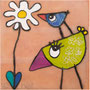 'Zwei Vögel und eine Blume' (10 x 10 cm)