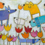 'Dogs on Tulips' (60 x 80 cm)