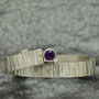 Silver Hand Hammered Ring set with deep Amethyst.