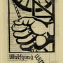 Raub, Andreas Münster. Linolschnitt, 2009. Auflage 30. Blatt 230 x 145 mm. Platte 180 x 100. Alle Räder stehen still, wenn Dein starker Arm es will.  001