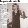Article paru dans le quotidien La Marne le 17/10/2007 pendant le Salon d’Automne de Croissy Beaubourg (77 Seine et Marne) sur lequel j’étais invitée d’honneur en tant que sculpteur.