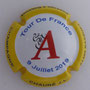 Marque : CHAURE Jean-Louis N° Lambert : NR Couleur : Fond blanc, contour jaune Description : Cycliste grimpant sur un "A" -  nom de la marque Emplacement : 
