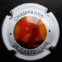 Marque : CASTELLANE (de) N° Lambert : 62 Couleur : Blanc, écriture noire, dessin   polychrome  Description : Femme tenant une coupe de champagne,   papillons et logo De Castellane  Emplacement :