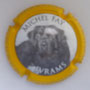 Marque : FAY Michel N∞ Lambert : 17b Couleur : Polychrome, contour jaune Description : IVRAMS _ Chien et nom de la marque  Emplacement : 