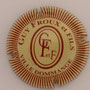 Marque : FROUX Guy & fils N° Lambert : 14 Couleur : Crème et marron striée Description : Initiales dans un ovale marron - nom de la marque  Emplacement : 