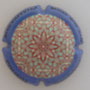 Marque : COUSIN Dominique N° Lambert : 6a Couleur : Polychrome, contour bleu foncé Description : Rosace - Nom de la marque  Emplacement : 
