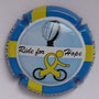 Marque : COURTY - LEROY N° Lambert : 27c Couleur : Fond bleu ciel, cycliste jaune Description : Ride for Hope. Drapeau suédois et nom de la marque sur contour   Emplacement : 