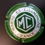 Marque : MARNE & CHAMPAGNE N° Lambert : 5 - vert jaune Couleur : Vert jaune et blanc.  Description : Lettres MC dans un hexagone   Emplacement : 074-07-01