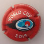Marque : VINCENT - LAMOUREUX  N° Lambert : 19a Couleur : Fond rouge Description : Coupe du monde de rugby 2019 au Japon - nom de la marque sur le pourtour  Emplacement :