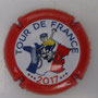 Marque : GOUTORBE André & fils N° Lambert : 19c Couleur : Fond blanc, contour rouge,  Description : Cycliste sur carte du Tour de France 2107 - nom de la marque  Emplacement : 